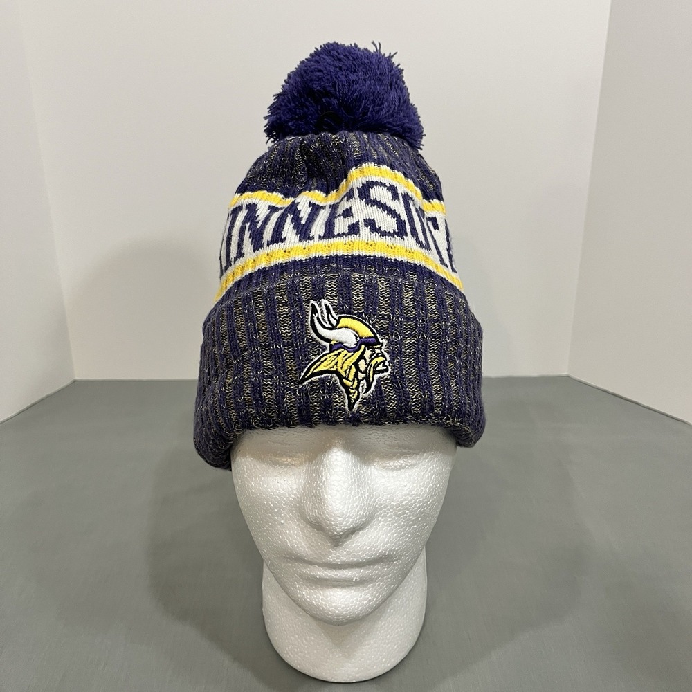 New Era Beanie Mens OS Purple Minnesota Vikings NFL Knit Pom Hat